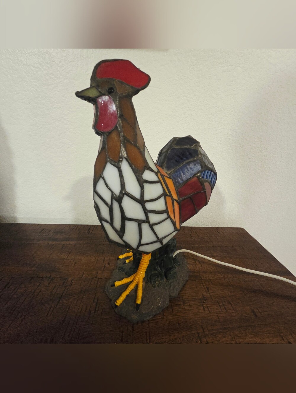 VTG Stained Glass Tiffany Style Rooster Chicken Nightstand Table Lamp Kitchen